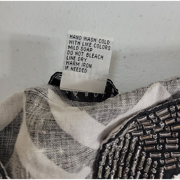 Carole Little Black Embellished Split Neck Linen 3/4 Sleeve Top Womens Sz Medium - Picture 10 of 10